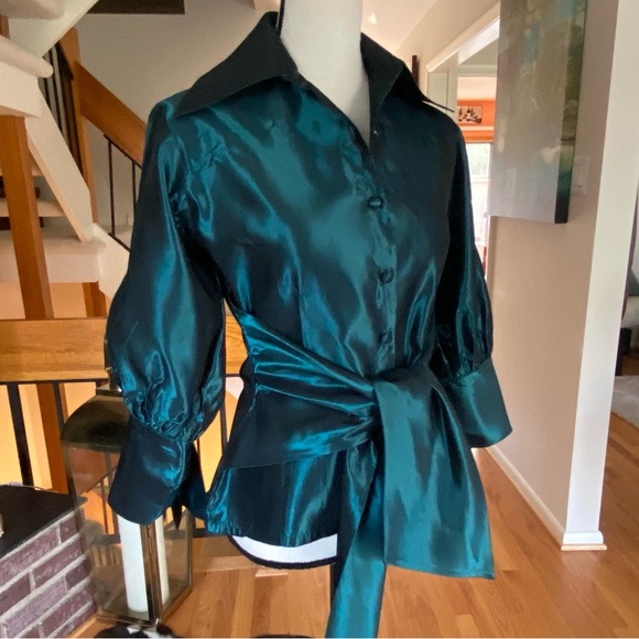 KEVAN HALL 💕Couture Designer. BEAUTIFUL Rich Emerald Green / Teal Blouse 💕8 🌸 - Picture 14 of 17